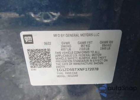 2022 Chevrolet Malibu Fwd Lt from USA, damaged, VIN 1G1ZD5STXNF172078